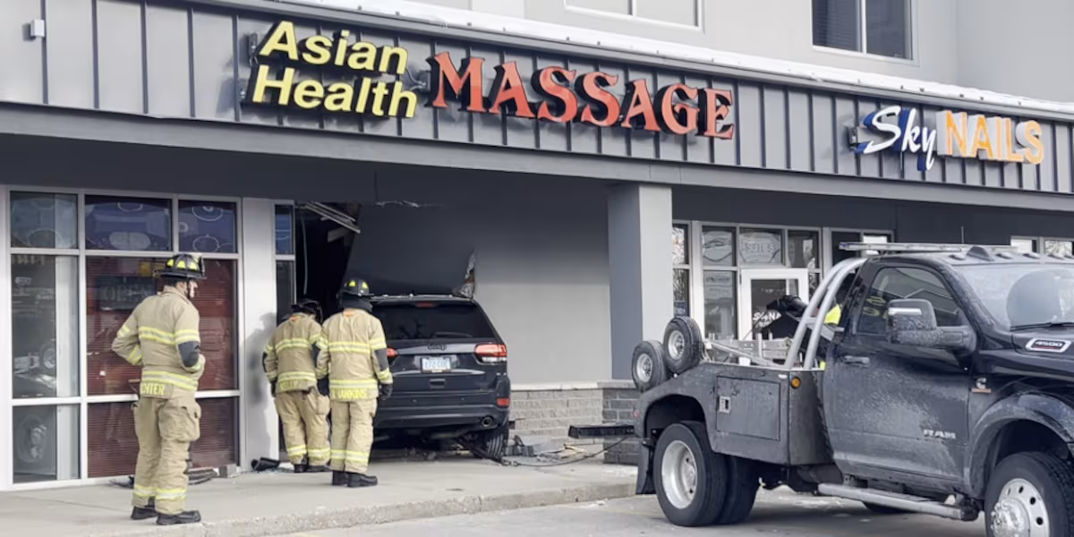 Car crashes into Fargo massage parlor
