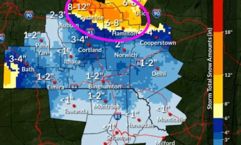 Nearly a foot of snow, strong winds to create difficult conditions as lake effect snow hits Central NY