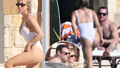 Sydney Sweeney shows off her curves in plunging white swimsuit during holiday with Scooter Braun