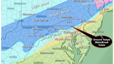 Tuesday Snowfall Update With Some Accumulation Nearing Baltimore And Big Cities