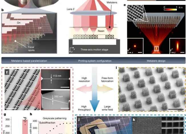3D nanolithography with metalens arrays and spatially adaptive illumination