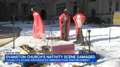 Anti-ICE Nativity scene at Lake Street Church in Evanston, Illinois vandalized; display add zip ties, gas masks