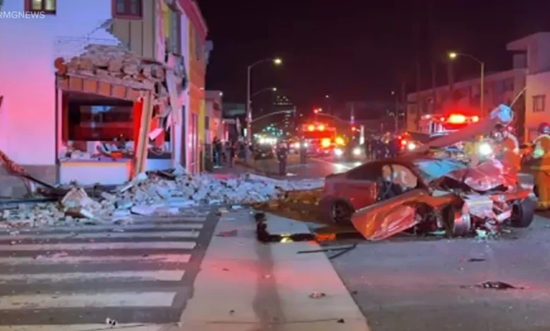 BMW driver slams into front of building in Santa Monica; 1 person hospitalized