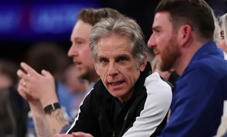 Ben Stiller wears Dayton Dragons' jacket courtside at Knicks' game
