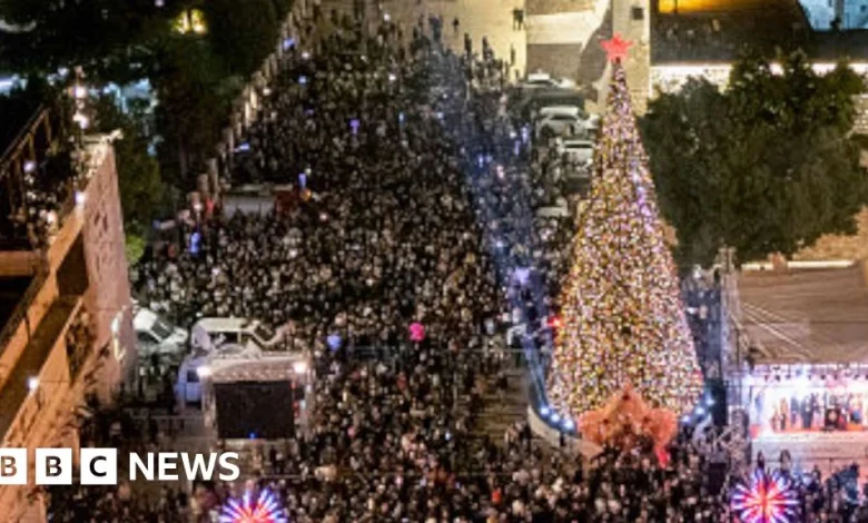 Bethlehem Christmas tree illuminated for first time since Gaza war began