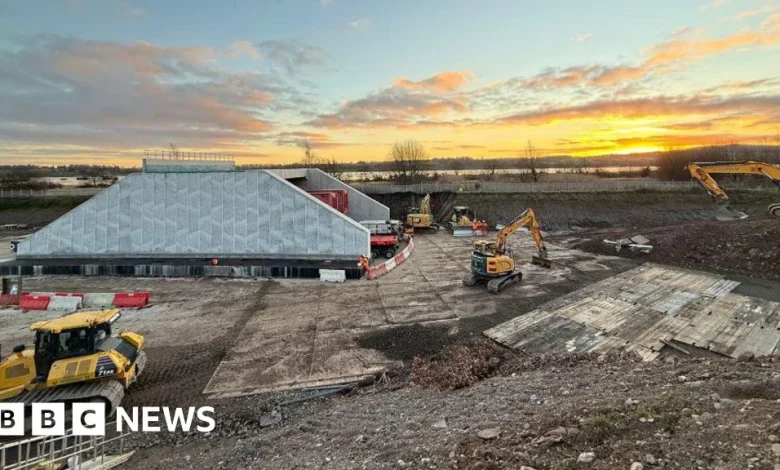Bowling bridge rolls into position during railway line closure