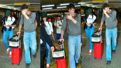 Bruna Marquezine desembarca em SP com Shawn Mendes e cachorrinho que adotou com João Guilherme