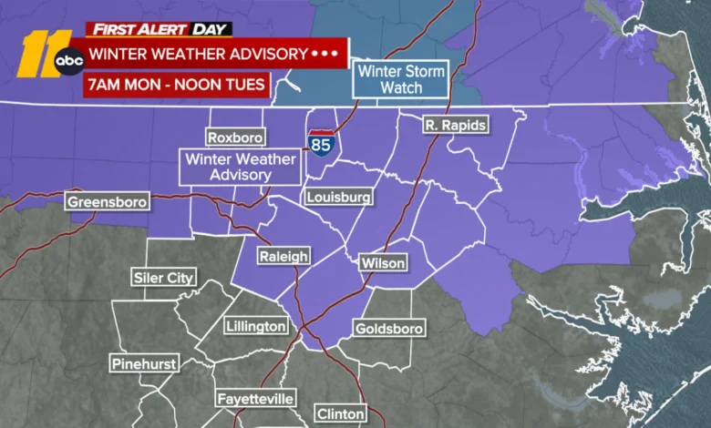 Central North Carolina could see snow Monday with cold temperatures, black ice risk