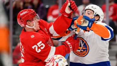 DeBrincat scores twice, Wings rally for 3-2 win over Islanders