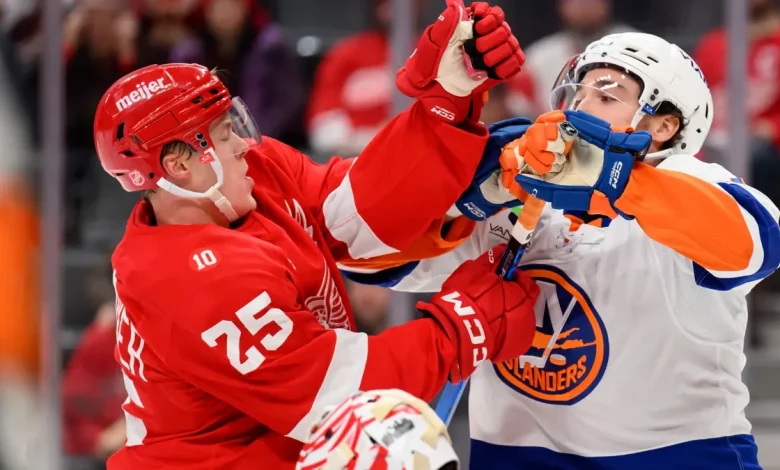 DeBrincat scores twice, Wings rally for 3-2 win over Islanders