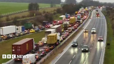 Delays on A14 after six-vehicle crash near Newmarket