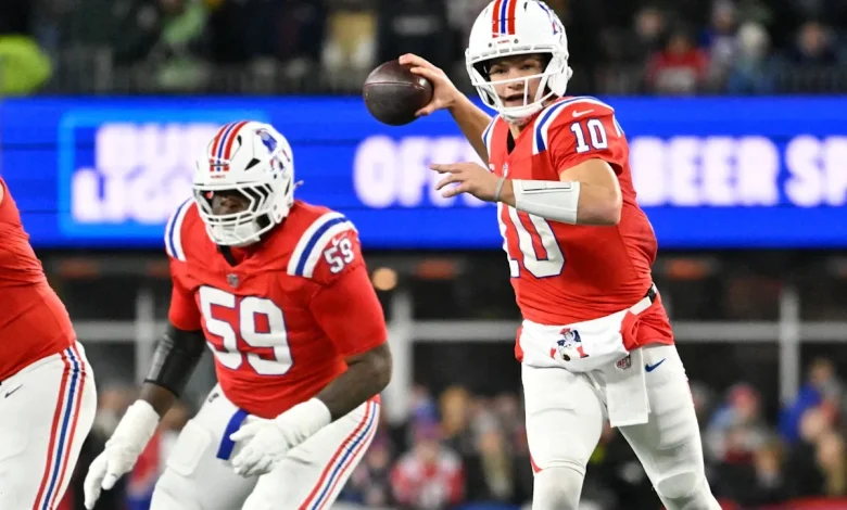 Drake Maye gains leg up on MVP race over Matthew Stafford as Patriots roll to 11-2 with blowout of Giants