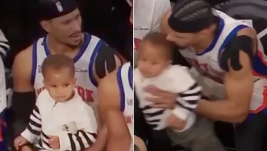 Josh Hart Suddenly Tosses 2-Year-Old Son to Teammate Mitchell Robinson on Knicks Bench to Jump Back in Game