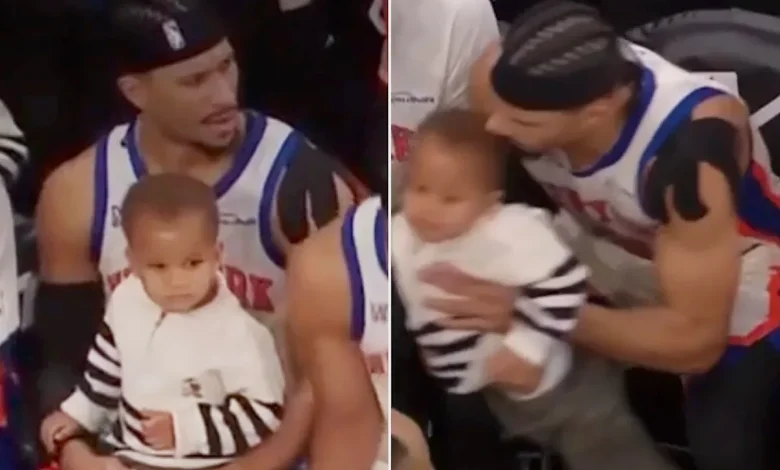 Josh Hart Suddenly Tosses 2-Year-Old Son to Teammate Mitchell Robinson on Knicks Bench to Jump Back in Game
