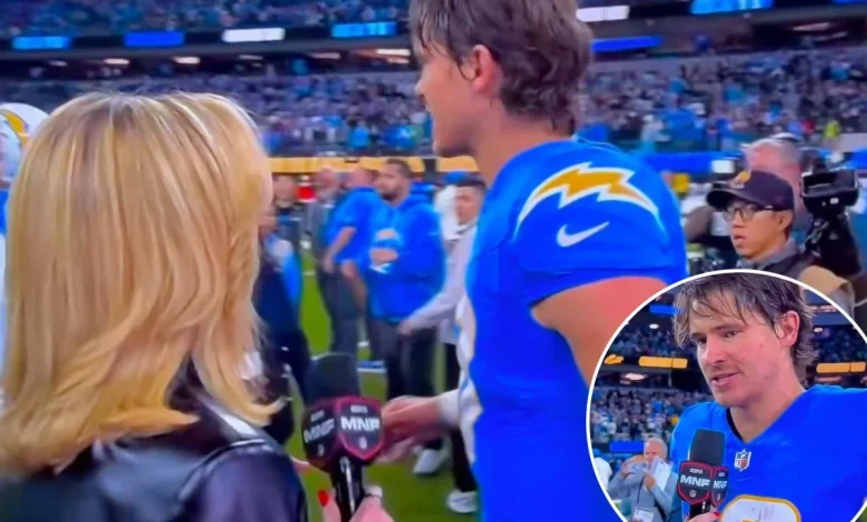 Justin Herbert has awkward moment with ESPN's Laura Rutledge after 'MNF' triumph