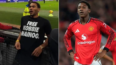 Kobbie Mainoo's Love Island star brother wears 'Free Kobbie Mainoo' shirt to Man Utd vs Bournemouth at Old Trafford