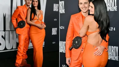 Kylie Jenner and Timothée Chalamet Twin in Matching Bright Orange Outfits for “Marty Supreme” Premiere