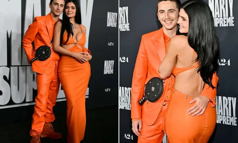 Kylie Jenner and Timothée Chalamet Twin in Matching Bright Orange Outfits for “Marty Supreme” Premiere