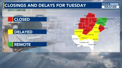 Latest on Monday's winter weather: Wake County schools, Durham Public Schools closed Tuesday