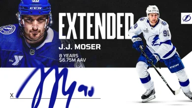 Lightning sign defenseman J.J. Moser to an eight-year contract extension