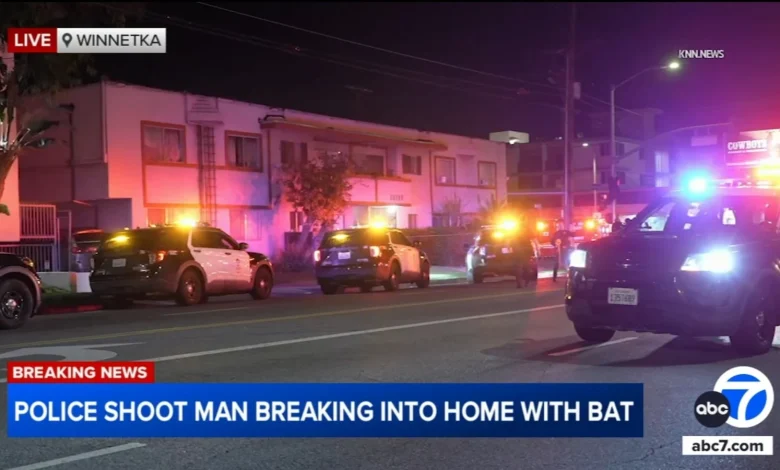 Los Angeles police shoot suspect armed with bat trying to break into home in San Fernando Valley