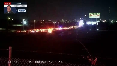 Massive backup due to icy roads at I-40 and Morgan Road in Oklahoma City