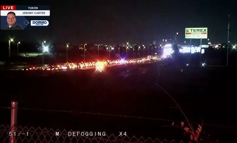 Massive backup due to icy roads at I-40 and Morgan Road in Oklahoma City
