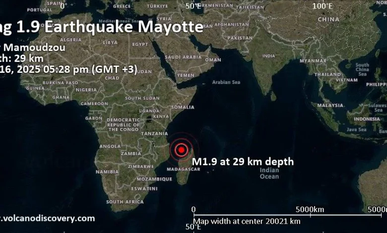 Minor mag. 1.8 earthquake - 21 km east of Mamoudzou, Mamoudzou, Mayotte, on Tuesday, Dec 16, 2025, at 05:28 pm (GMT +3)