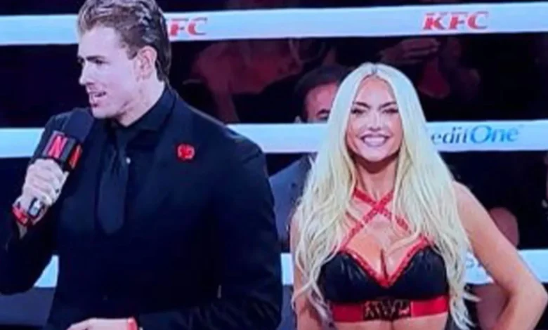 NFL star Jaxson Dart's 'girlfriend' Marissa Ayers stuns in busty outfit as ring girl for Jake Paul vs Anthony Joshua
