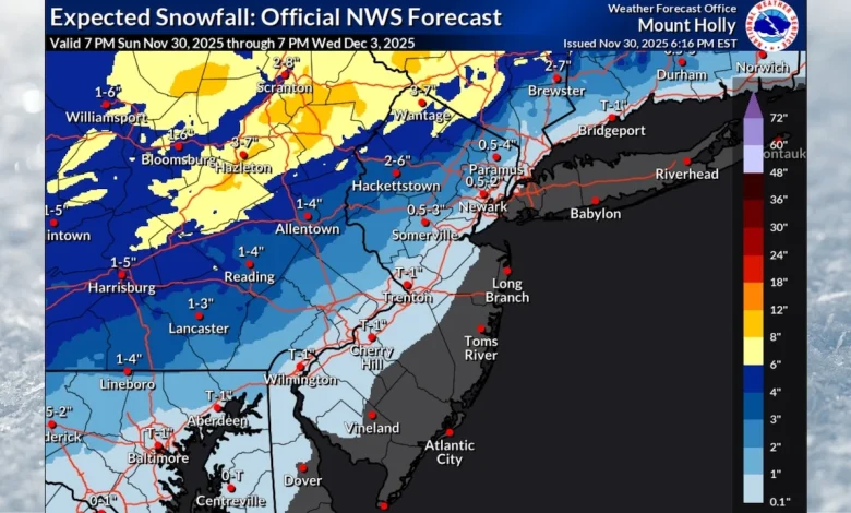 N.J. weather: Snow forecast for parts of state increase to 2 to 7 inches Tuesday. Latest maps.