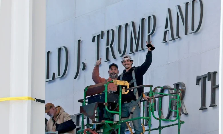 New Trump-Kennedy Center sign is affixed to building facade despite concerns about legality
