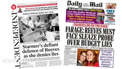 Newspaper headlines: Reeves 'denies lies' and 'must face sleaze probe'
