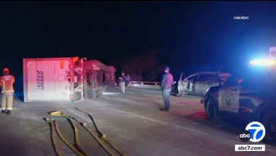 Overturned semi-truck shuts down northbound 101 Freeway in Ventura County