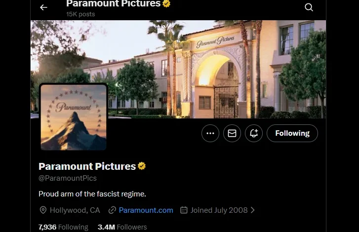 Paramount X/Twitter Account Hacked to Read 'Proud Arm of the Fascist Regime'