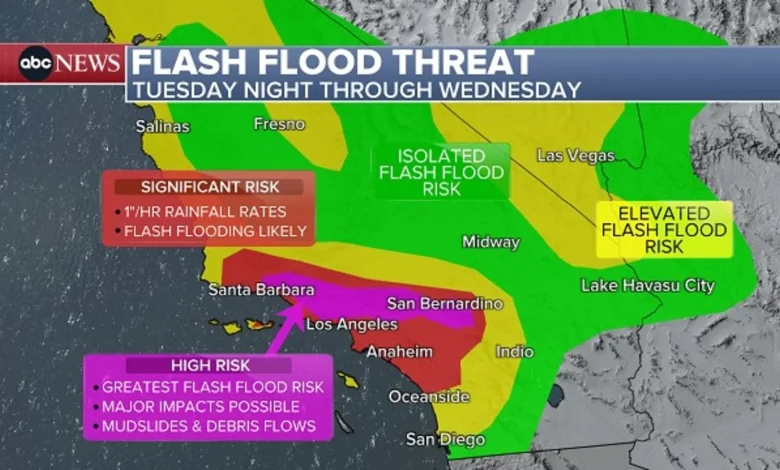 Parts of SoCal upgraded to rare 'high risk' of flash flooding on Wednesday