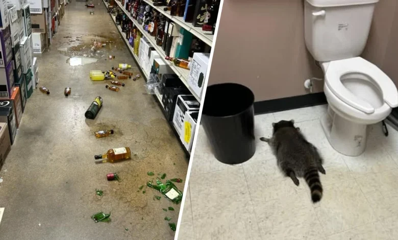 Raccoon passes out on Virginia liquor store bathroom floor after drunken rampage