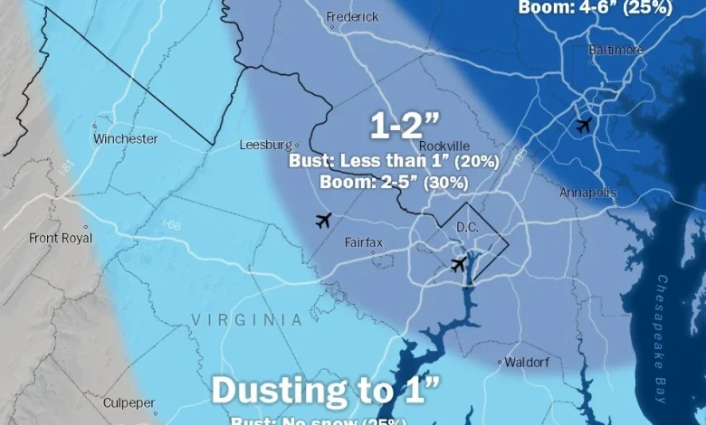 Snow and bitter cold forecast for D.C., Maryland, Virginia on Sunday