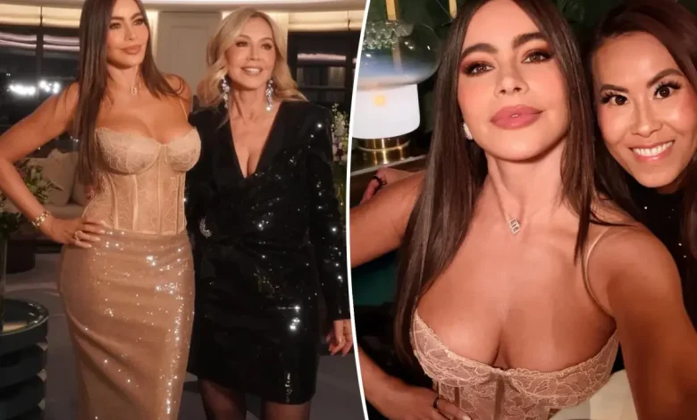 Sofía Vergara teams sheer lace corset with nude sequined skirt for London night out