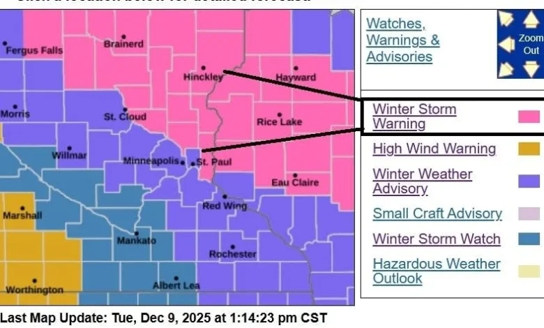 Storm update: Winter storm warnings include northeast Twin Cities - MPR News