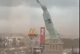 Strong Winds Topple Statue Of Liberty - It's Not The One In New York