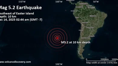 Strong mag. 5.2 earthquake - Southeast of Easter Island on Sunday, Dec 14, 2025, at 02:44 am (GMT -7)