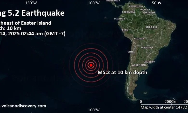 Strong mag. 5.2 earthquake - Southeast of Easter Island on Sunday, Dec 14, 2025, at 02:44 am (GMT -7)