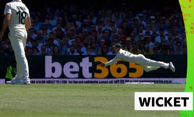 The Ashes second Test - day two: Australia's Marnus Labuschagne takes brilliant diving catch as England bowled out