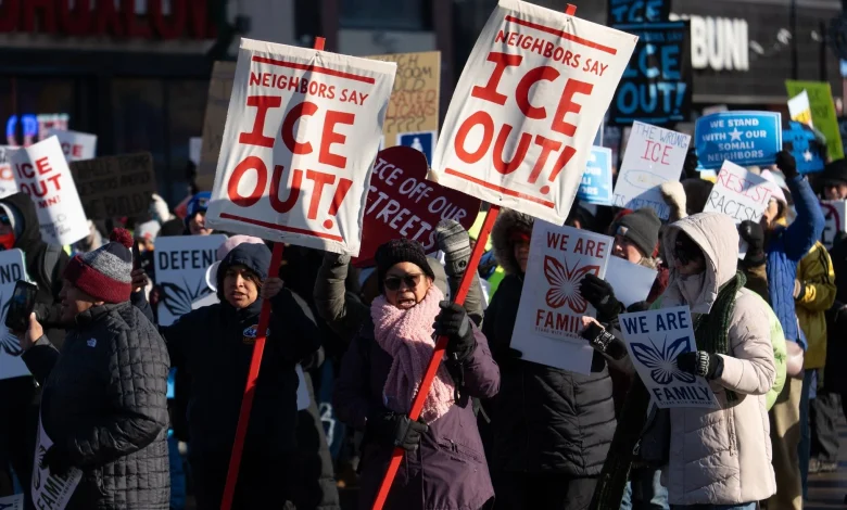 Thousands join anti-ICE march, rally for immigrants in Minneapolis - MPR News