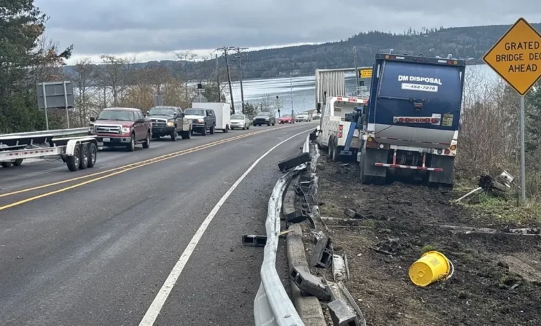 Truck crash near Hood Canal Bridge backs up traffic for hours Tuesday