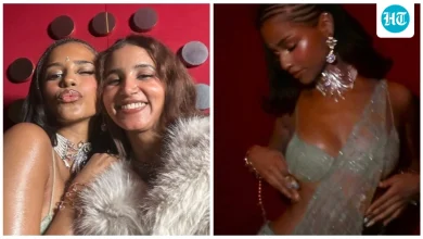 Tyla wows in glittering bindi and saree-inspired look hand-stitched by her ‘twin’ Nancy Tyagi during India visit. Pics | Fashion Trends
