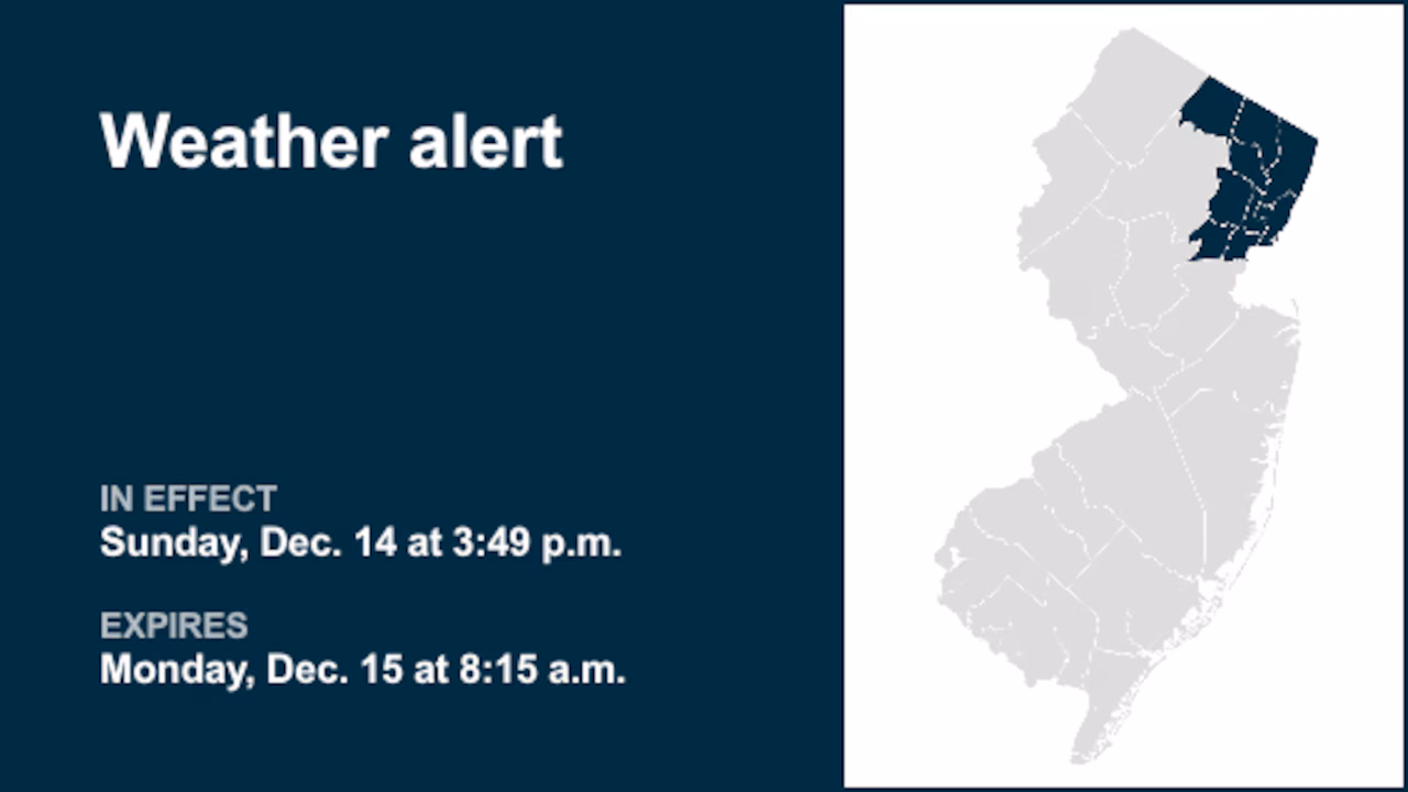 Update: Weather alert affecting 5 N.J. counties until Monday morning