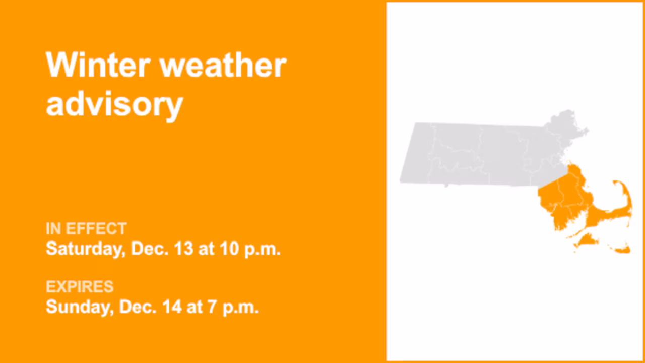 Update: Winter weather advisory issued for 5 Massachusetts counties until Sunday evening