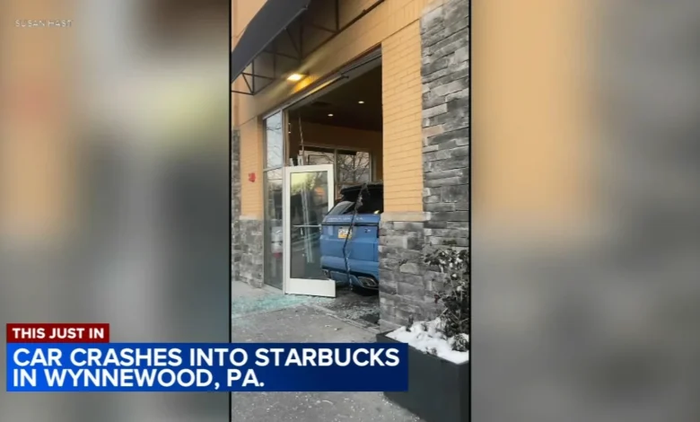 Vehicle crashes into front of Starbucks in Wynnewood, Pennsylvania