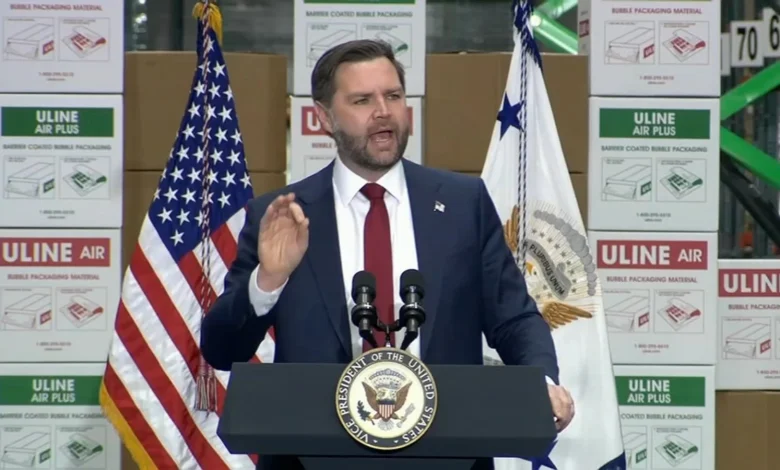 Vice President JD Vance speaks about economy during visit to Uline Shipping Supplies warehouse in Lehigh Valley